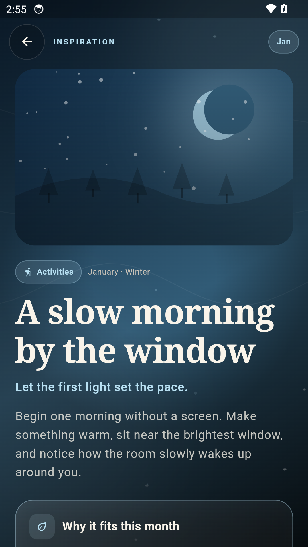 Seasonal Inspirations January inspiration screen